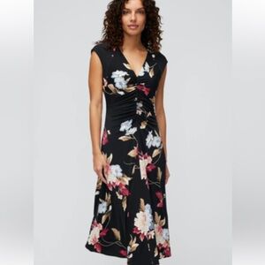 WHBM cap sleeve matte jersey shirred midi dress